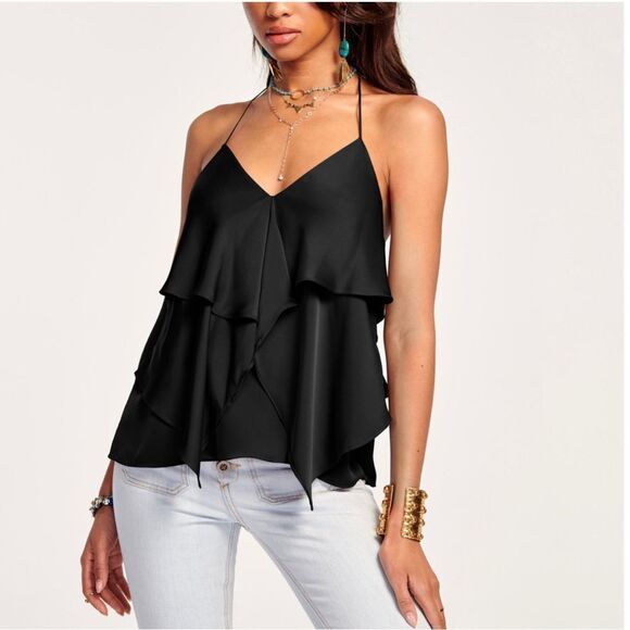 Ramy Brook Brittany Black Tiered T Back Sleeveless Women's Top Large NWT - Picture 3 of 12